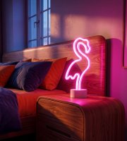 Neónová LED lampa - ružový plameniak - 3 x AA + USB - 12 x 8,5 x 29,5 cm