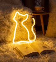 Neónová LED lampa - teplobiela mačka - 3 x AA + USB - 17 x 1,6 x 23,3 cm