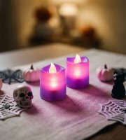 Halloweenová svietiaca dekorácia - LED sviečka - fialová - 2 ks / balenie