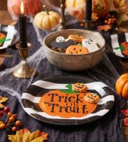 Halloweenový papierový tanier - tekvica - okrúhly - 23 cm - 8 ks / balenie
