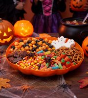 Halloweenová servírovacia miska - tekvica - oranžová - plast - 30 x 27 cm