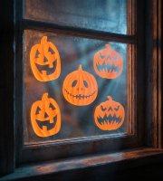 Halloweenová 3D gélová okenná dekorácia - tekvica - 30 x 30 cm - 9 ks / balenie