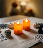 Halloweenová svietiaca dekorácia - LED sviečka - oranžová - 2 ks / balenie