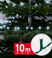 Svetelná reťaz – 10 m – studená biela – 200 LED – 100–240 V – 6 W – zelený kábel