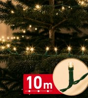 Svetelná reťaz – 10 m – teplá biela – 200 LED – 100–240 V – 6 W – zelený kábel