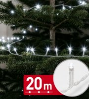 Svetelná reťaz – 20 m – studená biela – 400 LED – 220–240 V – 6 W – priehľadný kábel