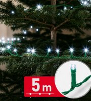 Svetelná reťaz – 5 m – studená biela – 100 LED – 100–240 V – 6 W – zelený kábel