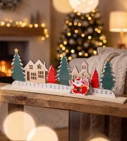 Adventný kalendár - vianočná dedinka - MDF - 40 x 12 cm