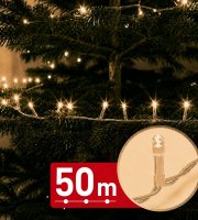 Svetelná reťaz – 50 m – teplá biela – 1000 LED – 220–240 V – 9 W – priehľadný kábel