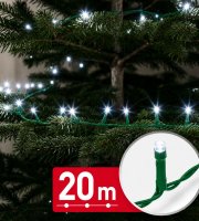 Svetelná reťaz – 20 m – studená biela – 400 LED – 100–240 V – 6 W – zelený kábel