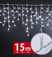 Svetelný záves – 15 m – studená biela – 600 LED – 100–240 V – 6 W – priehľadný kábel