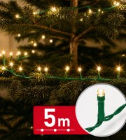 Svetelná reťaz – 5 m – teplá biela – 100 LED – 100–240 V – 6 W – zelený kábel